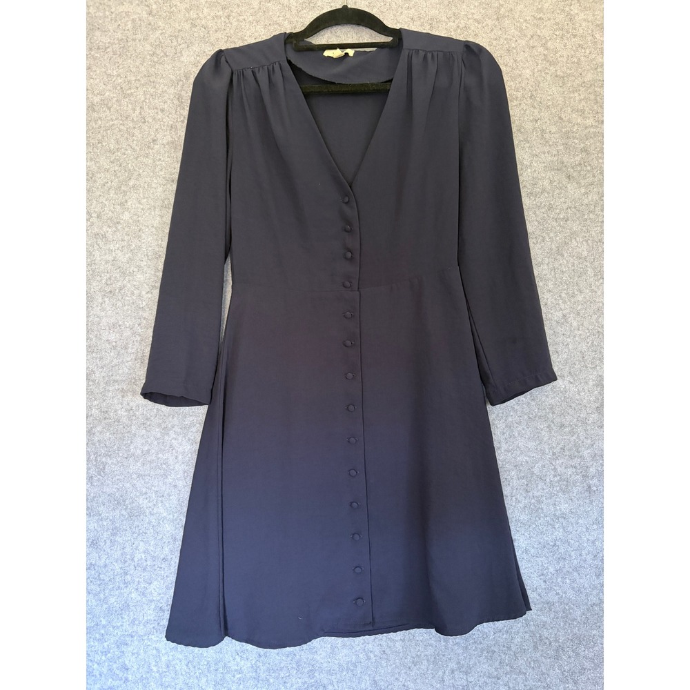 Gilli Womens Navy Blue Button Front Long Sleeve V-Neck Mini Dress OD5639 Size S